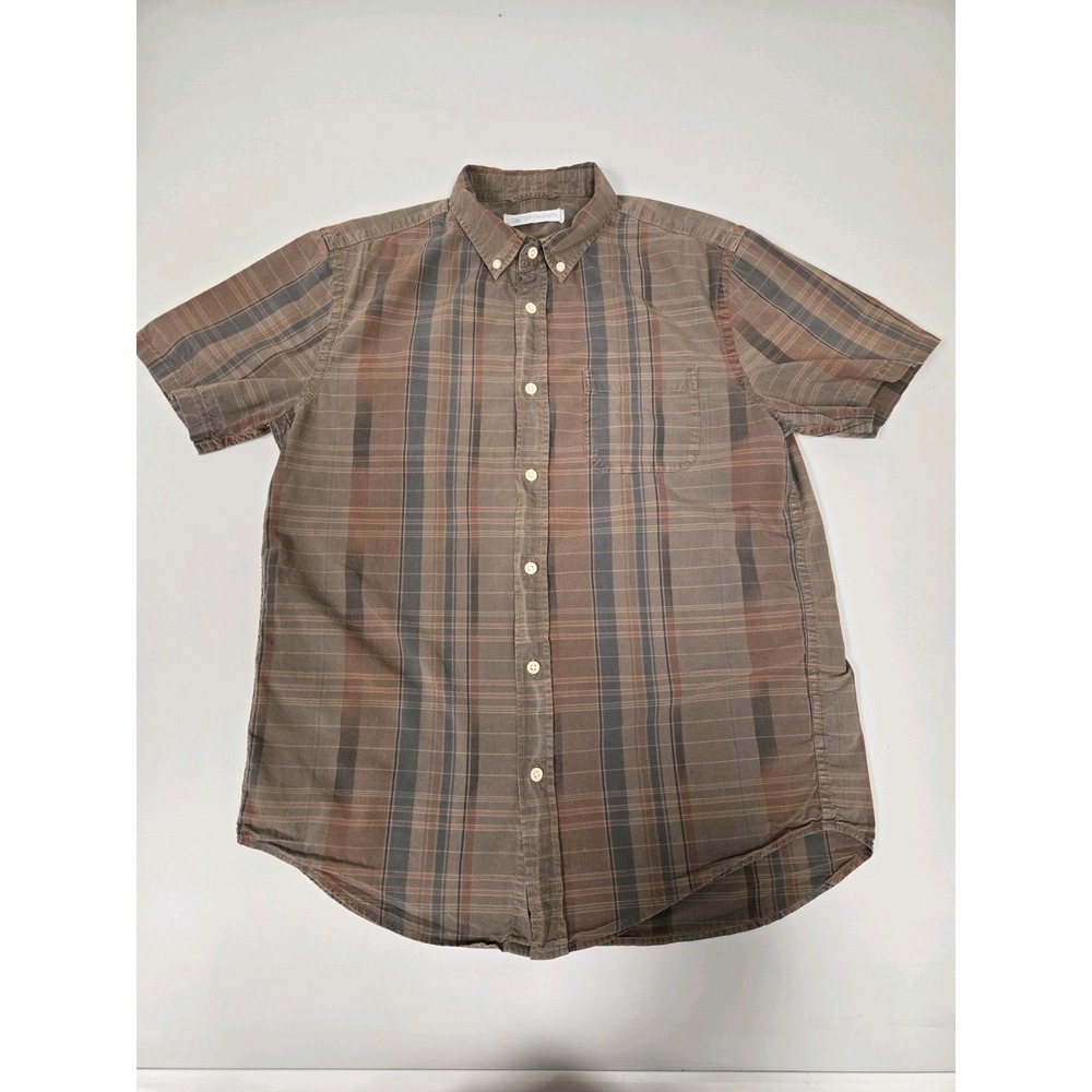Outerknown Men's Organic Cotton Short Sleeve‎  Brown Plaid Button Down Shirt M
